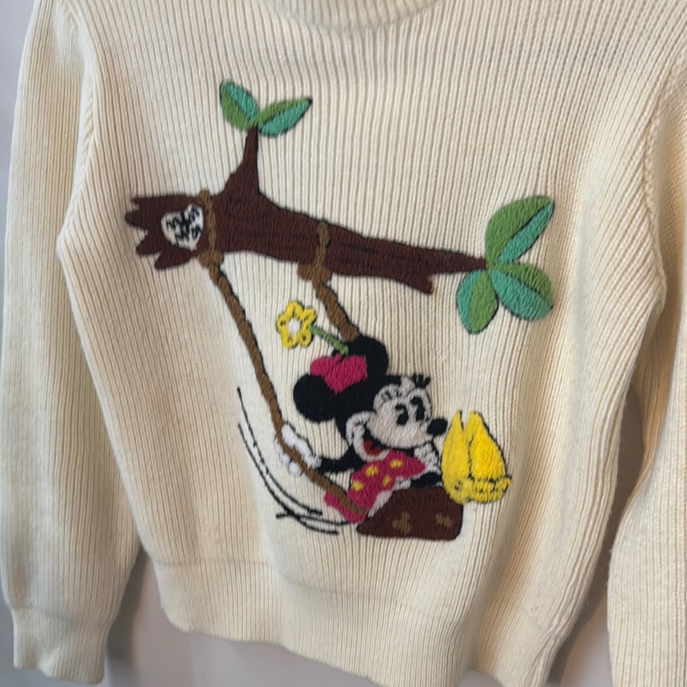 Vintage Disney Cream and Brown Crew Neck Sweater with Whimsical Cartoon Design - Picture 3 of 4